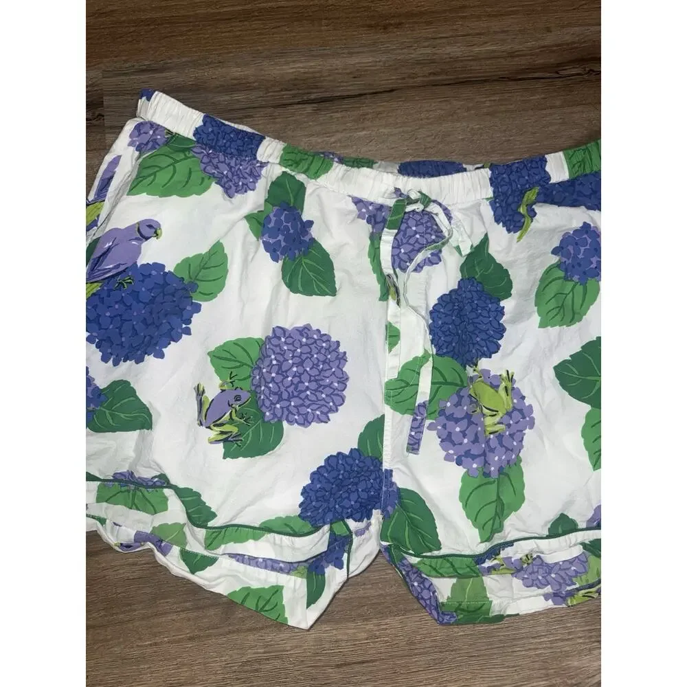 Printfresh Hydrangea Frog Pajama Short Set Green Piping Whimsical Cottagecore 1X